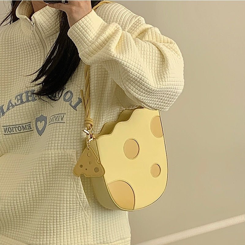 Cheese-Inspired Yellow Shoulder Bag for Women - Bags & Backpacks - Scribble Snacks