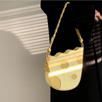 Cheese-Inspired Yellow Shoulder Bag for Women - Bags & Backpacks - Scribble Snacks