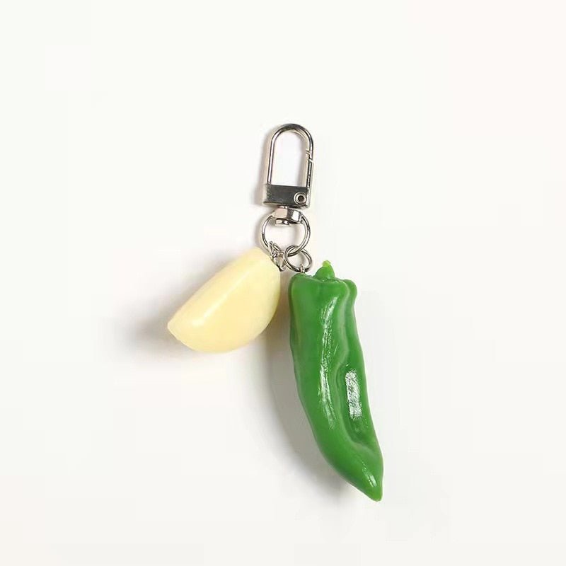 Chili Garlic Food Pendant Keychains - Creative Simulation Vegetable Bag Charms - Keychains - Scribble Snacks