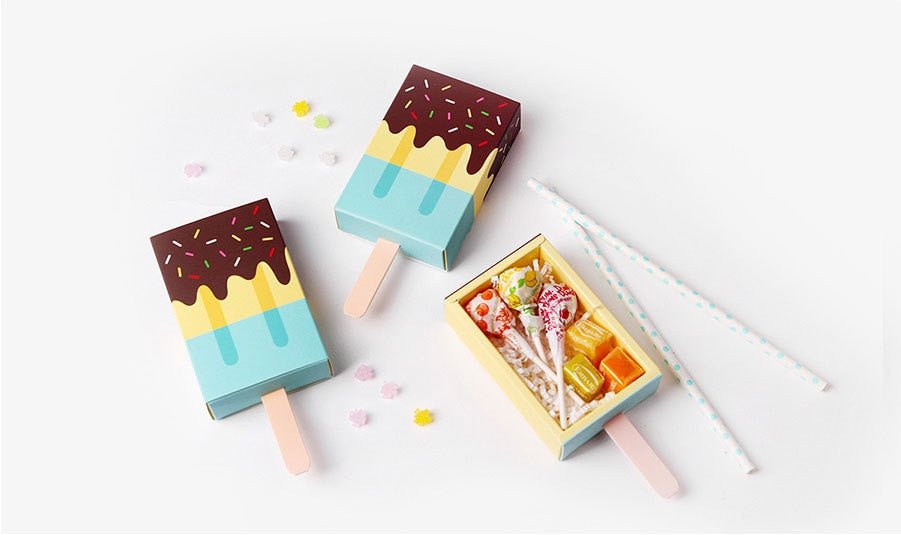 Creamy Celebrations - Ice Cream Shape Party Favor Boxes - Set of 10 - Storage Boxes - Scribble Snacks