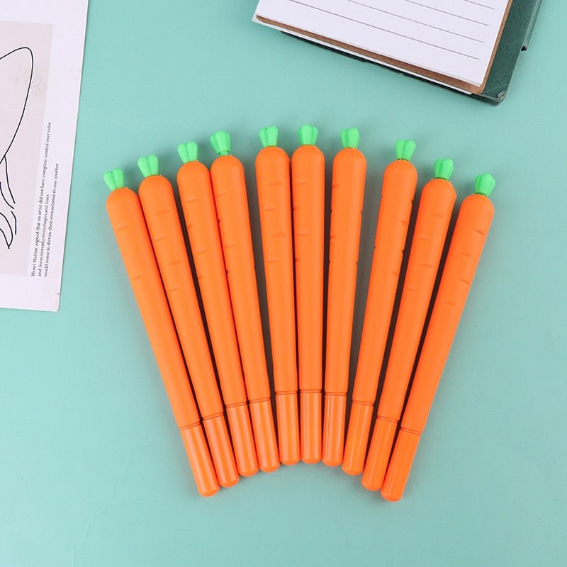Cute Carrot Gel Pens - 10 Pcs 0.5mm Black Ink Roller Marker, Fun Student Supplies - Pens/Pencils - Scribble Snacks