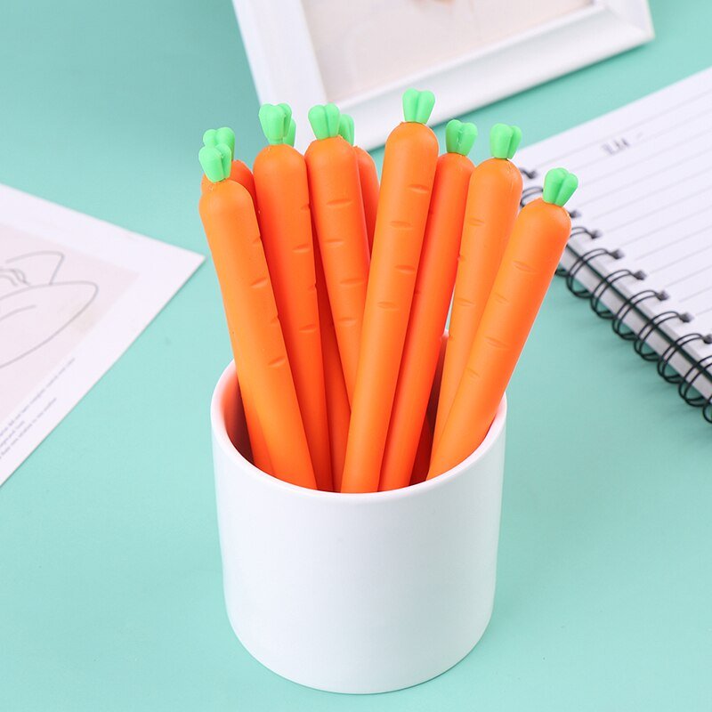 Cute Carrot Gel Pens - 10 Pcs 0.5mm Black Ink Roller Marker, Fun Student Supplies - Pens/Pencils - Scribble Snacks