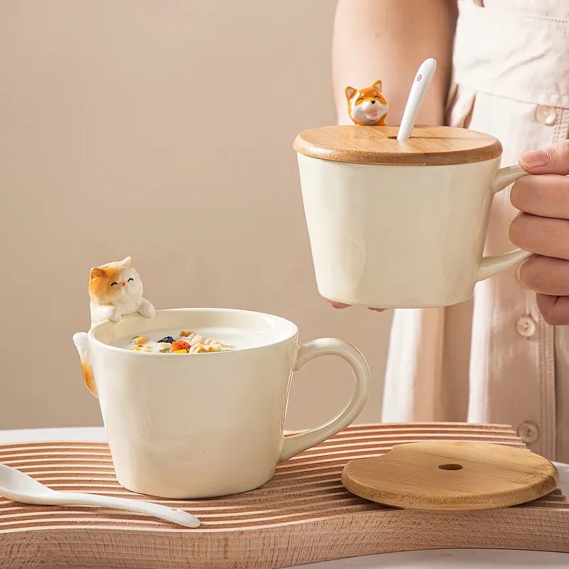 Cute Cat and Dog Ceramic Coffee Cup - Mugs - Scribble Snacks