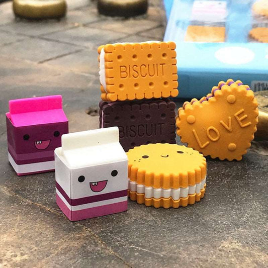Dairy Cute - Cartoon Milk Biscuit Eraser Set - 6 Pieces - Erasers - Scribble Snacks