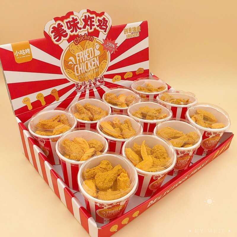 Fried Chicken Bucket Shaped Erasers - Creative Rubber Stationery for Students and Office, Korean Style Cool Prizes (Bucket of 9 Erasers) - Erasers - Scribble Snacks