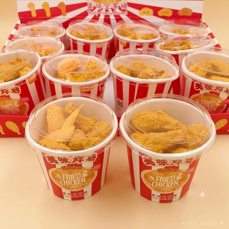 Fried Chicken Bucket Shaped Erasers - Creative Rubber Stationery for Students and Office, Korean Style Cool Prizes (Bucket of 9 Erasers) - Erasers - Scribble Snacks