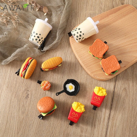 Hamburger & French Fries Mini Hair Clips - Hair Clip - Scribble Snacks