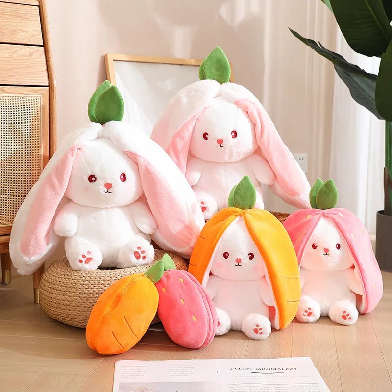 Hiding Bunny Strawberry Plushie - Soft Plush Toys - Scribble Snacks