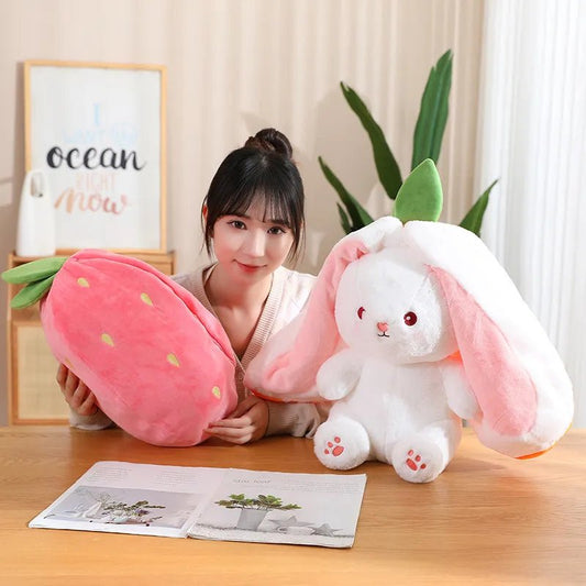 Hiding Bunny Strawberry Plushie - Soft Plush Toys - Scribble Snacks