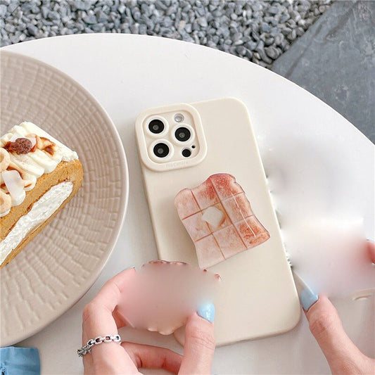 Japanese bread silicone iPhone case with a 3D bread ring holder and stand