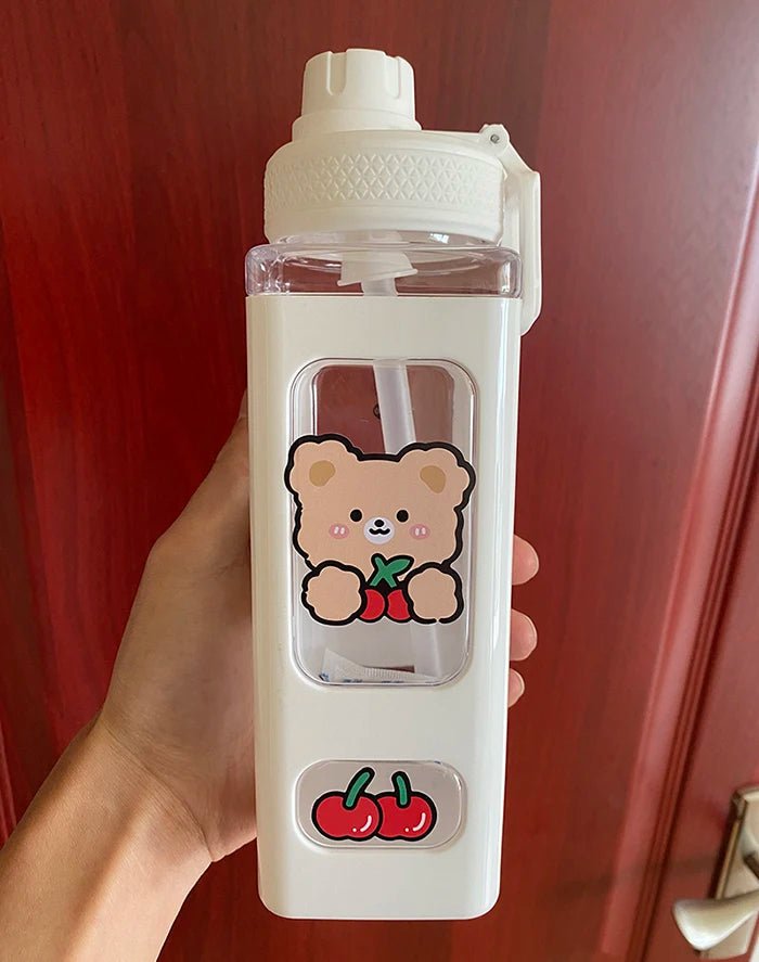 Kawaii Bear Straw Water Bottle - Water Bottles - Scribble Snacks