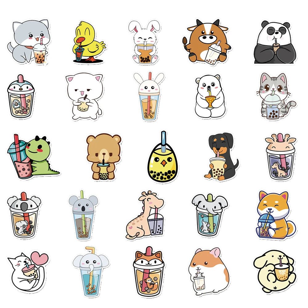 Kawaii Boba Shiba Pearl Milk Tea Stickers Set - Stickers & Labels - Scribble Snacks