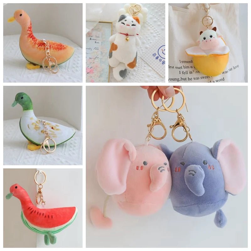 Kawaii Cat Duck Elephant Keychain Plush - Keychains - Scribble Snacks