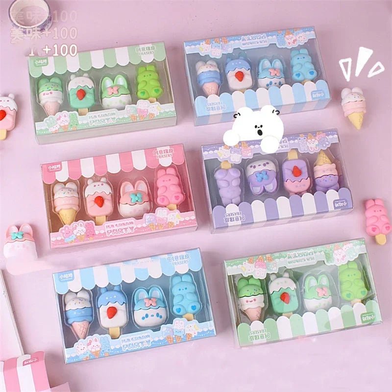 Kawaii Rabbit Ice Cream Erasers - Erasers - Scribble Snacks