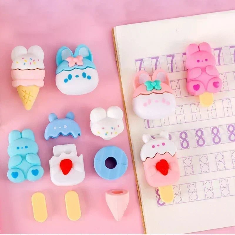 Kawaii Rabbit Ice Cream Erasers - Erasers - Scribble Snacks