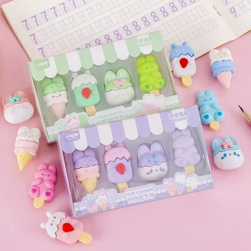 Kawaii Rabbit Ice Cream Erasers - Erasers - Scribble Snacks