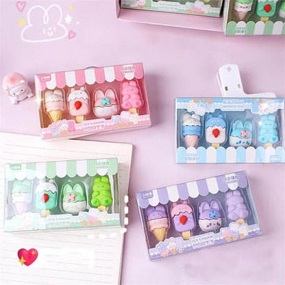 Kawaii Rabbit Ice Cream Erasers - Erasers - Scribble Snacks