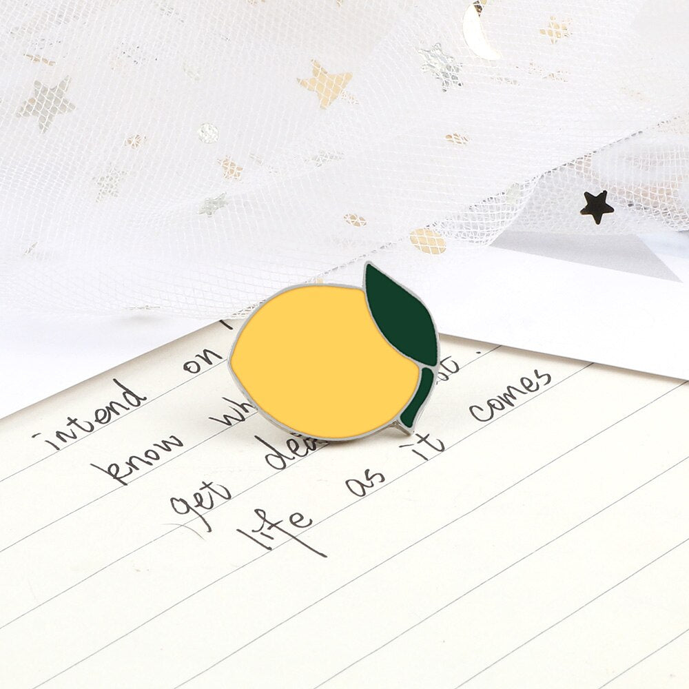 Lemon and Orange Enamel Pins - Fresh Fruit Brooch Badges - Clothing Pin - Scribble Snacks