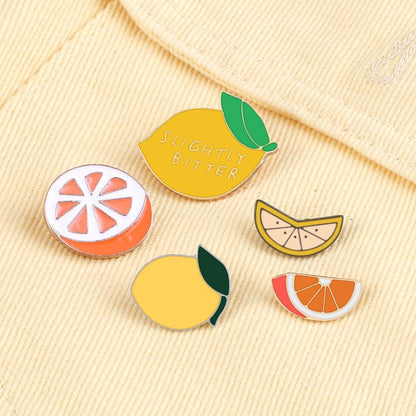 Lemon and Orange Enamel Pins - Fresh Fruit Brooch Badges - Clothing Pin - Scribble Snacks