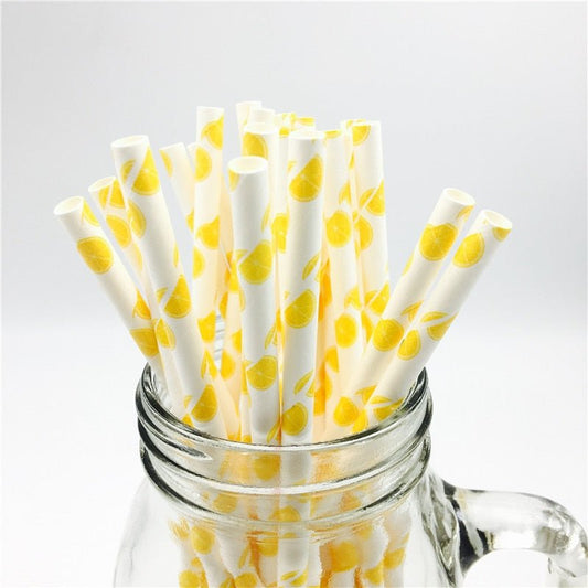 Lemon Stripe Paper Straws - Pack of 25 for Parties and Events - Kitchenware - Scribble Snacks