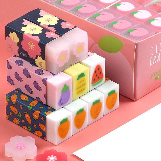 Lucky Erasers - Clover, Sakura, Carrot, Dog Rubber Erasers - Set of 6 - Erasers - Scribble Snacks