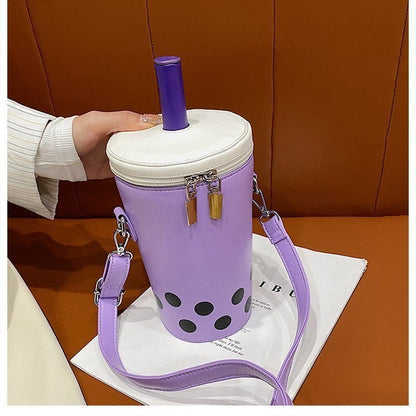 Milk Tea Drink Crossbody Bag with Cartoon Print - Bags & Backpacks - Scribble Snacks