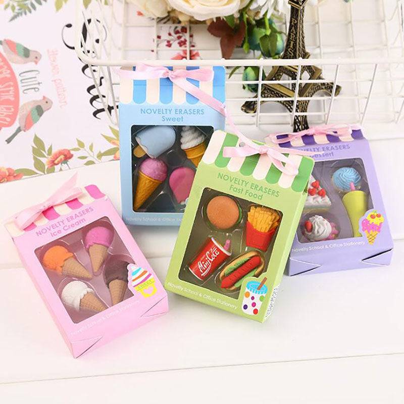 Mini Cute Eraser Pack - Four Piece Festive Food Eraser Sets - Erasers - Scribble Snacks