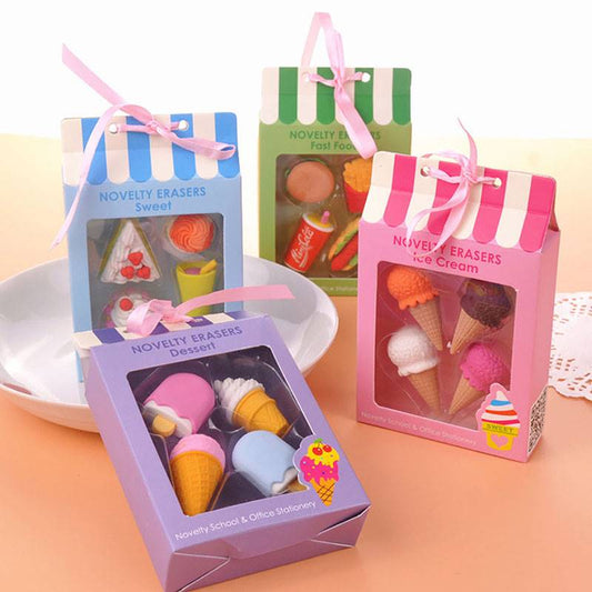 Mini Cute Eraser Pack - Four Piece Festive Food Eraser Sets - Erasers - Scribble Snacks