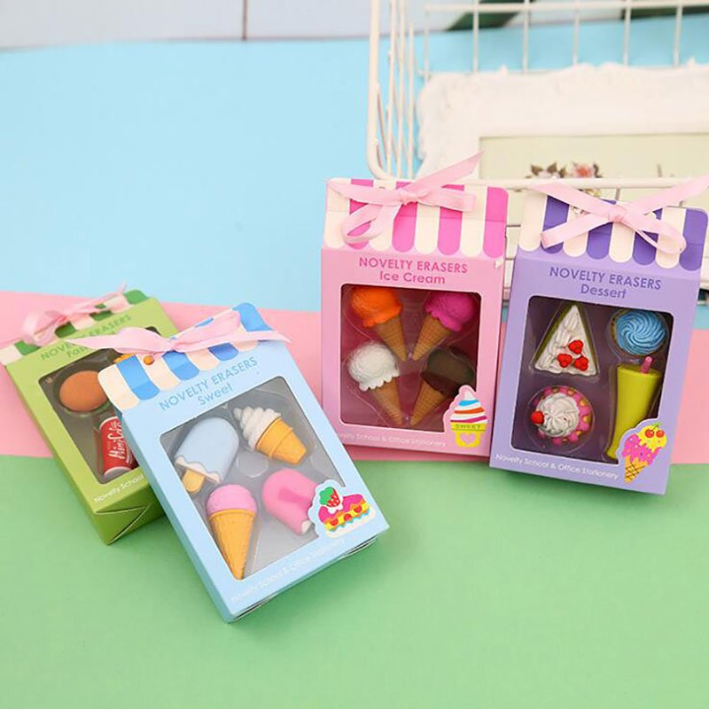 Mini Cute Eraser Pack - Four Piece Festive Food Eraser Sets - Erasers - Scribble Snacks