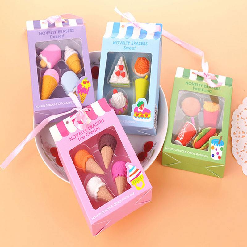 Mini Cute Eraser Pack - Four Piece Festive Food Eraser Sets - Erasers - Scribble Snacks