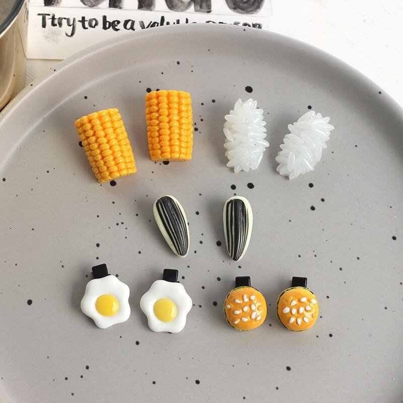 Mini Food-Inspired Hairpin: Rice, Egg, Corn - Hair Clip - Scribble Snacks