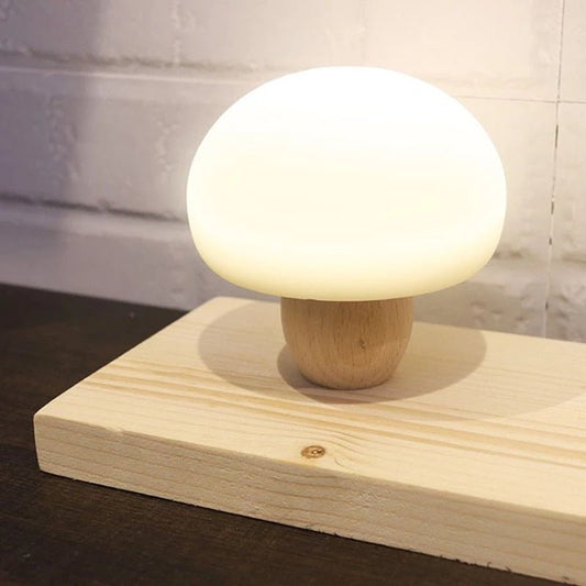 Mushroom LED Night Lamp with Adjustable Brightness and Wooden Base - Lamp / Lighting - Scribble Snacks