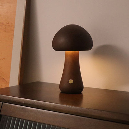 Mushroom LED Night Light, Touch Switch Wooden Bedside Table Lamp - Lamp / Lighting - Scribble Snacks
