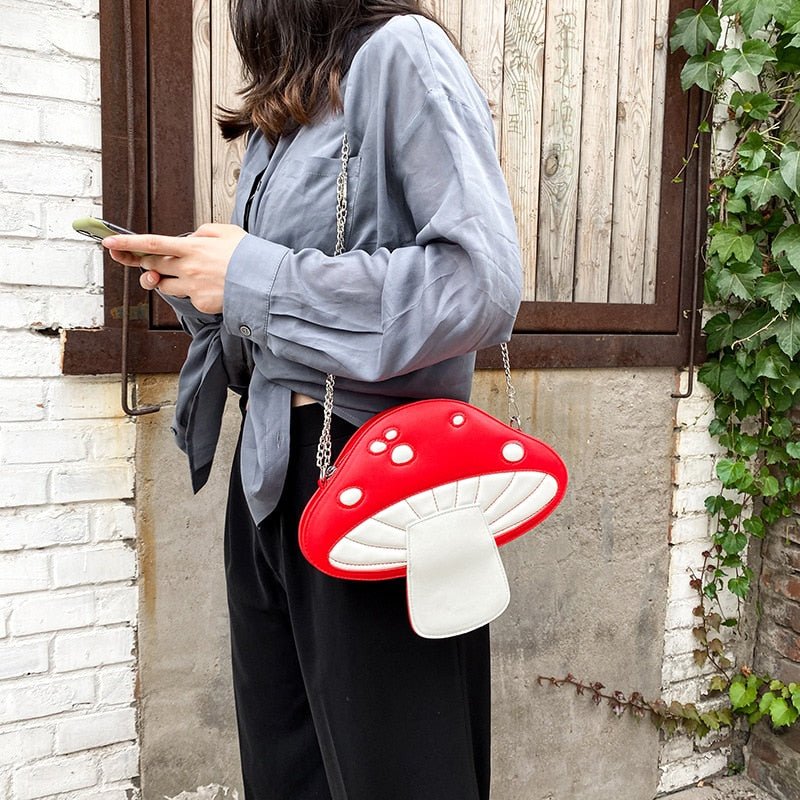 Mushroom Shaped Crossbody Handbag with Chain Strap - Bags & Backpacks - Scribble Snacks