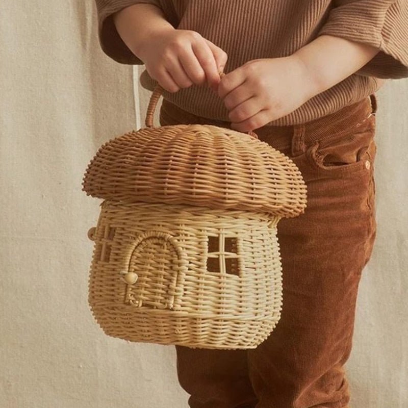 Mushroom Wicker Picnic Basket: Hand-Woven, Large Storage Capacity - Storage Boxes - Scribble Snacks