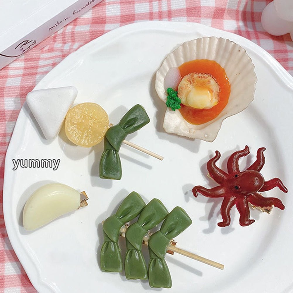 Octopus and BBQ Ribs Novelty Hairpins, Silicone Hair Clips Set - Hair Clip - Scribble Snacks