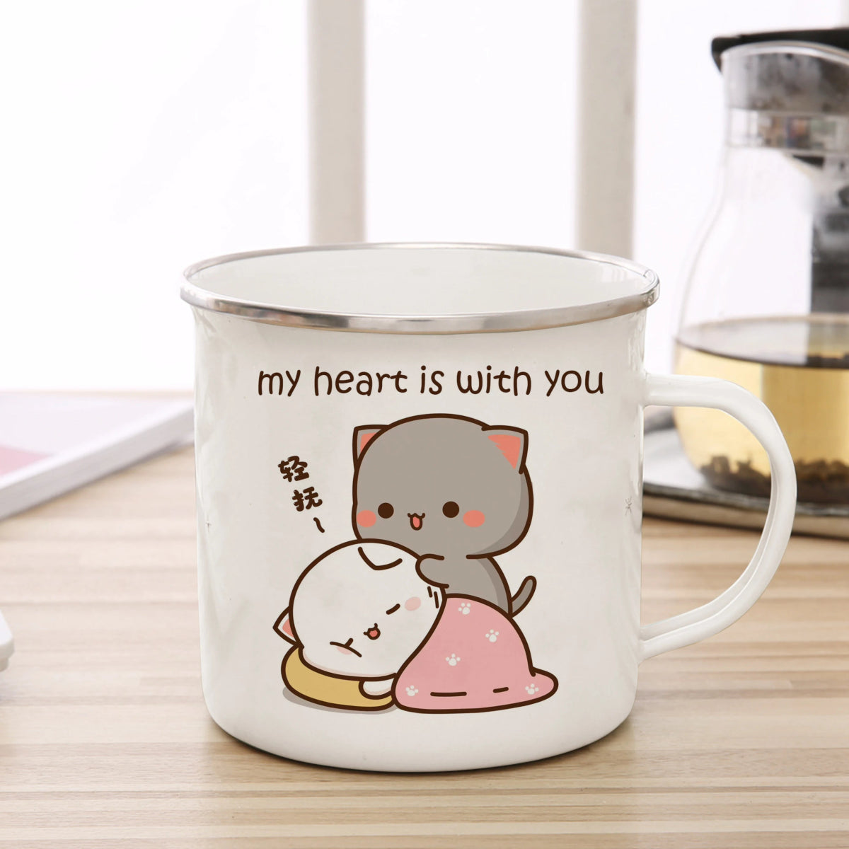 Peach Goma Cat Enamel Mug - Mugs - Scribble Snacks