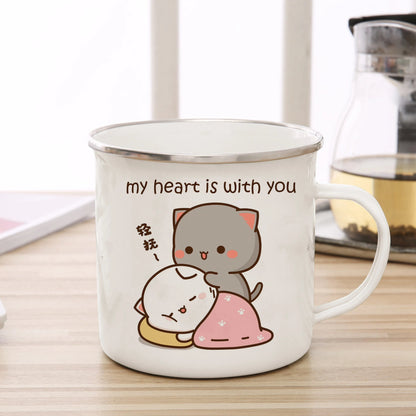 Peach Goma Cat Enamel Mug - Mugs - Scribble Snacks