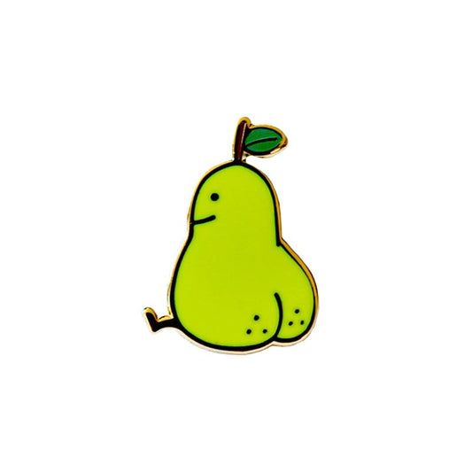 Pear Butt Enamel Art Pin: Novelty Fruit Brooch - Clothing Pin - Scribble Snacks