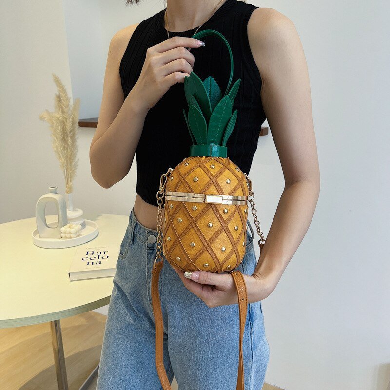 Pineapple Crossbody Bag with Metal Chain - Bags & Backpacks - Scribble Snacks