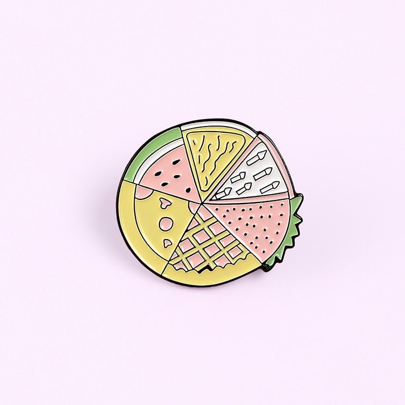 Pizza, UFO, Gramophone Planet Enamel Brooch Pin - Clothing Pin - Scribble Snacks