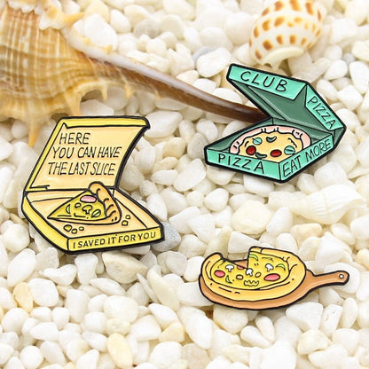 Pizza, UFO, Gramophone Planet Enamel Brooch Pin - Clothing Pin - Scribble Snacks