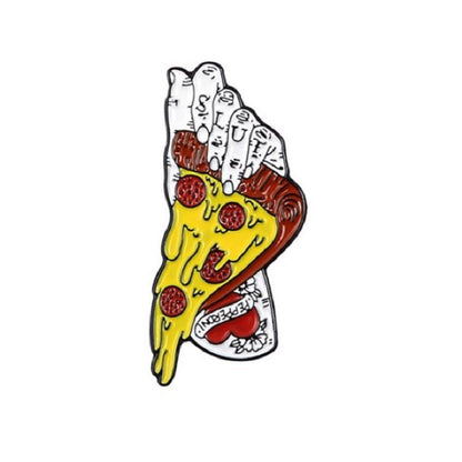 Pizza, UFO, Gramophone Planet Enamel Brooch Pin - Clothing Pin - Scribble Snacks