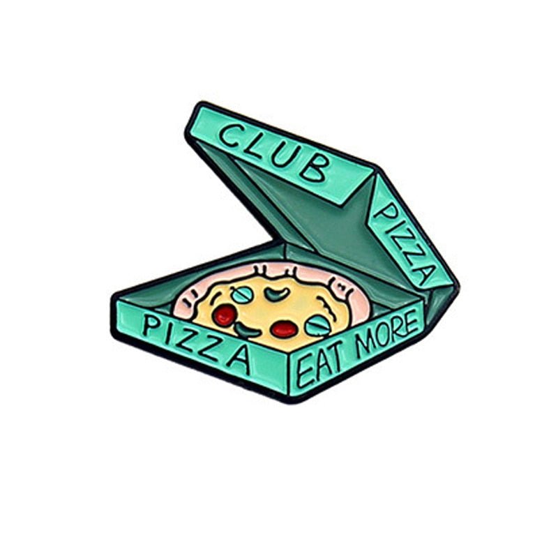 Pizza, UFO, Gramophone Planet Enamel Brooch Pin - Clothing Pin - Scribble Snacks