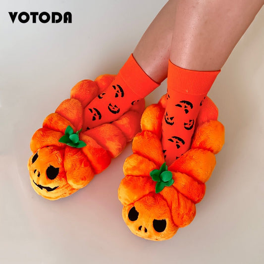 Pumpkin Teddy Bear Plush Slippers: Winter Indoor Footwear - Shoes & Slippers - Scribble Snacks