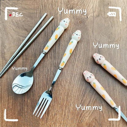 Rabbit Cartoon Stainless Steel Cutlery Set - Cutlery Set - Scribble Snacks