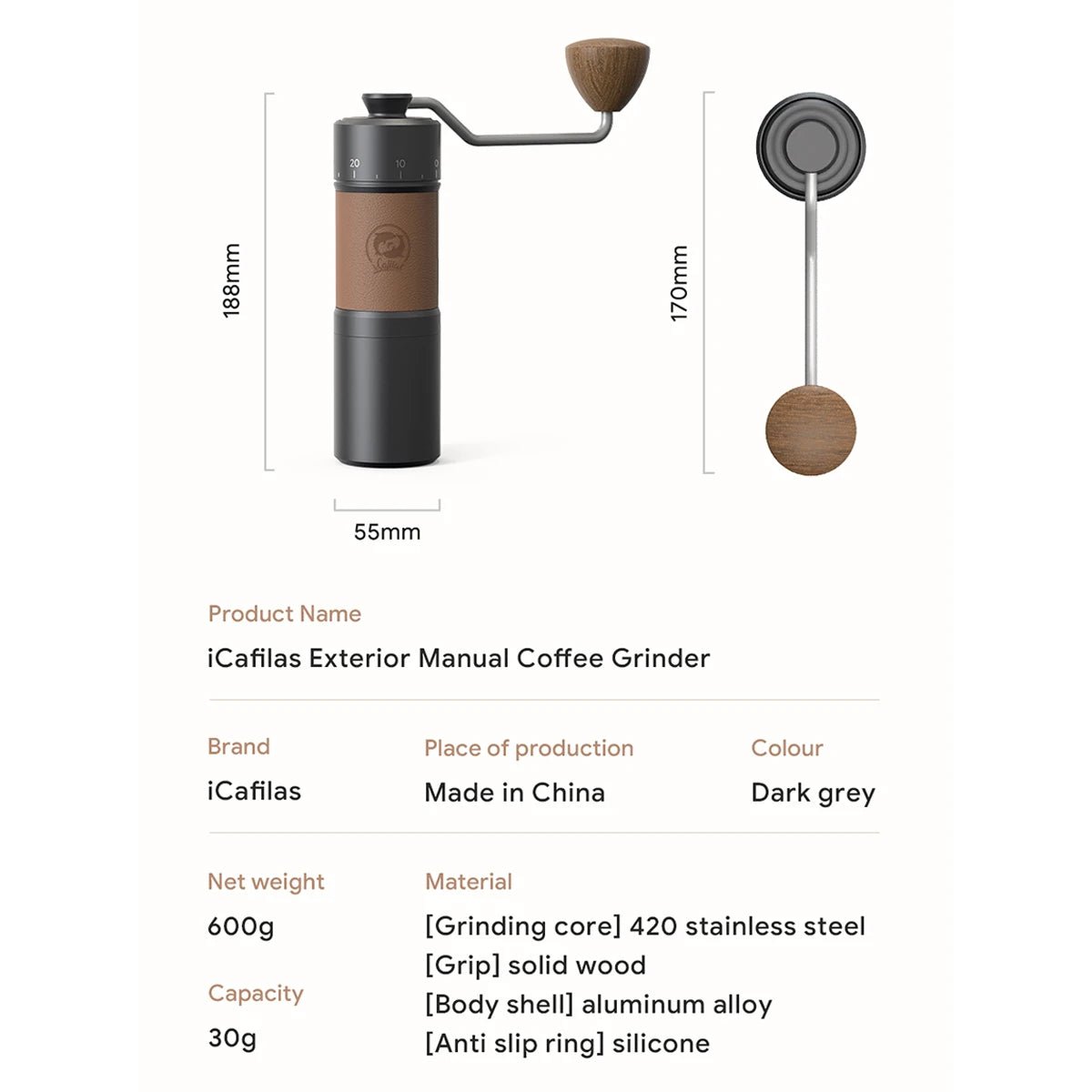 Silicone Wood Manual Coffee Grinder - Coffee Makers & Equipment - Scribble Snacks