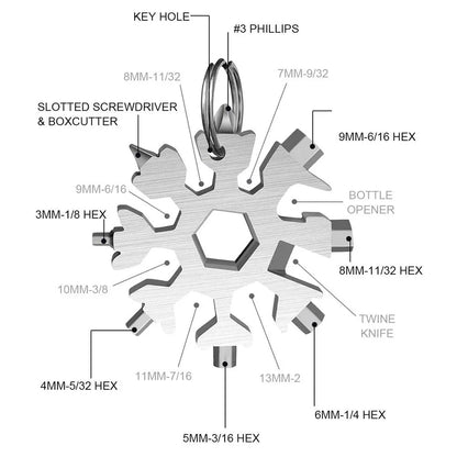 Snowflake Hex Wrench Keyring Multitool - Keychains - Scribble Snacks