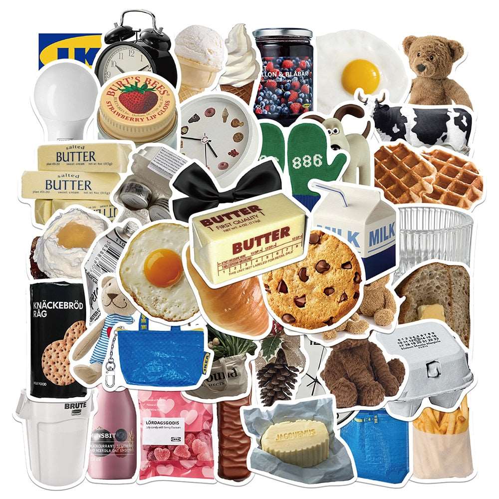 Spilt Milk - Cartoon Food Stickers for Tech and Home Appliances - 10/30/50 Pieces - Stickers & Labels - Scribble Snacks
