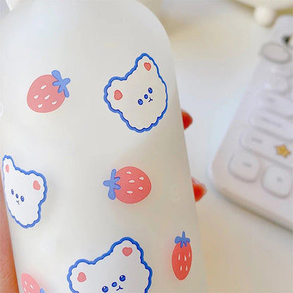 Strawberry Bear Glass Water Bottle - Water Bottles - Scribble Snacks